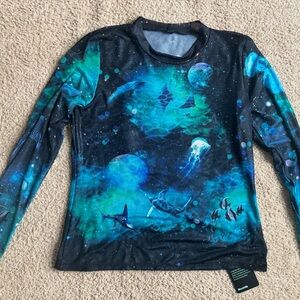 Blackmilk Galactic Ocean Galaxy Sheer Long Sleeve Top Size XL